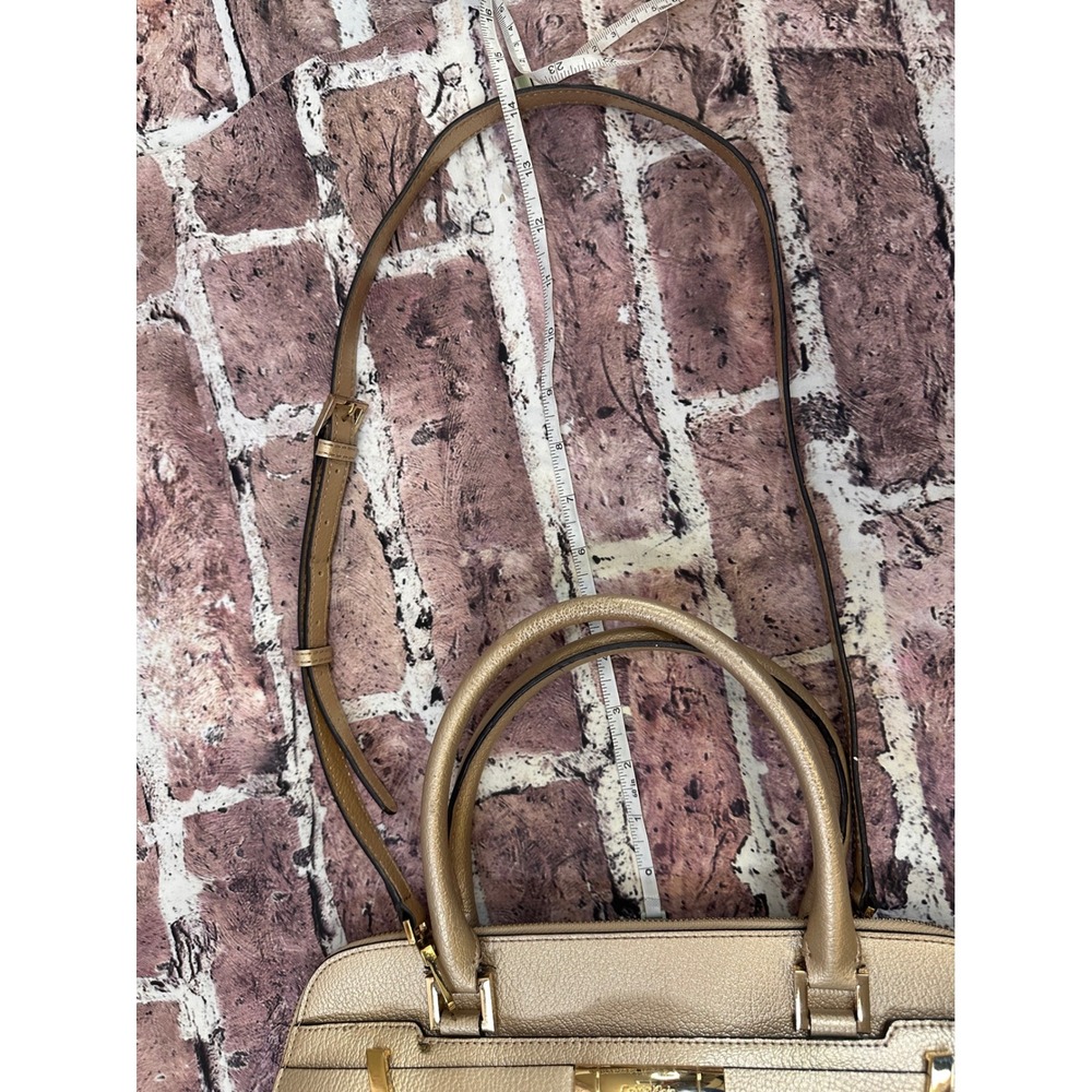 Calvin Klein Gold Metallic Pebbled Leather Satchel Crossbody Bag Convertible - Picture 15 of 16